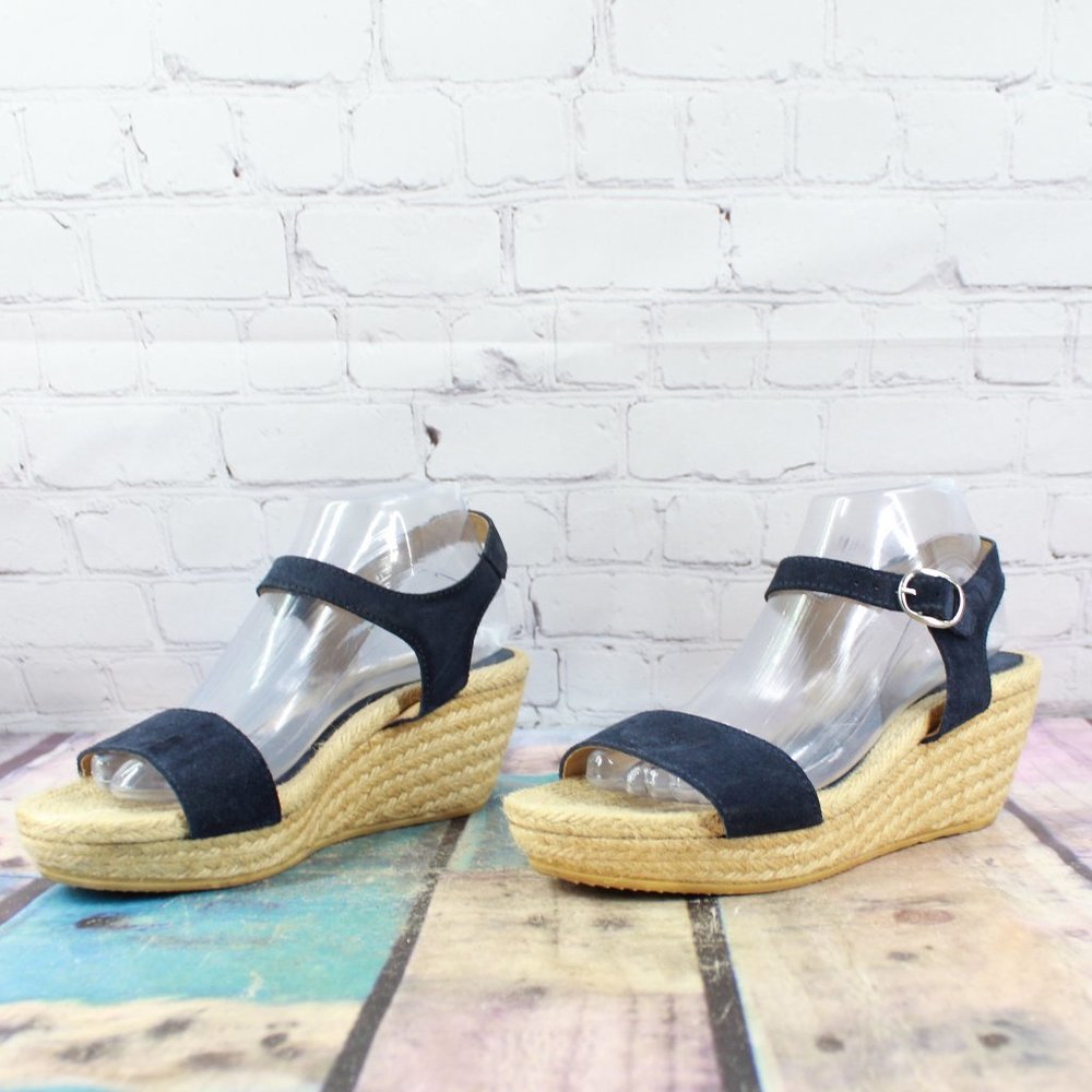 Lisa B. Black Leather Ankle Strap Espadrilles Wedge Sandals EU 40 US 9 - Picture 2 of 9